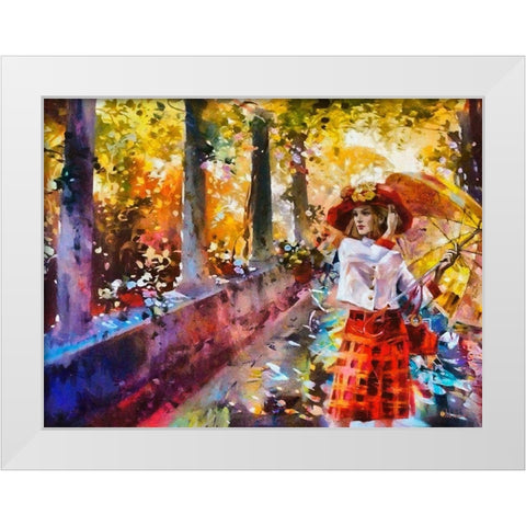 Girl with Umbrella White Modern Wood Framed Art Print by Medeiros, Celito