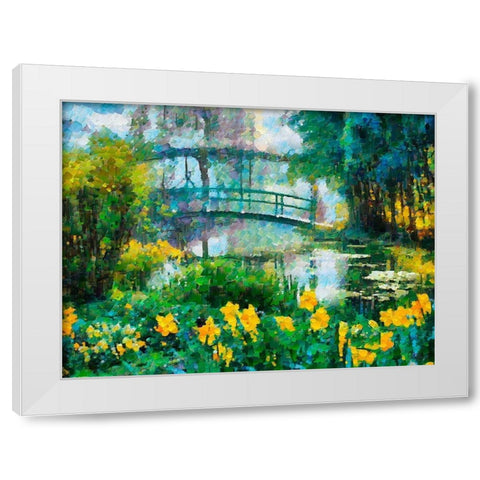 Bridge over the Lake White Modern Wood Framed Art Print by Medeiros, Celito