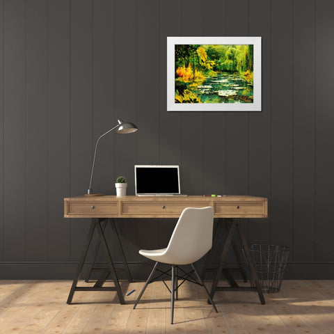 Green Lake White Modern Wood Framed Art Print by Medeiros, Celito