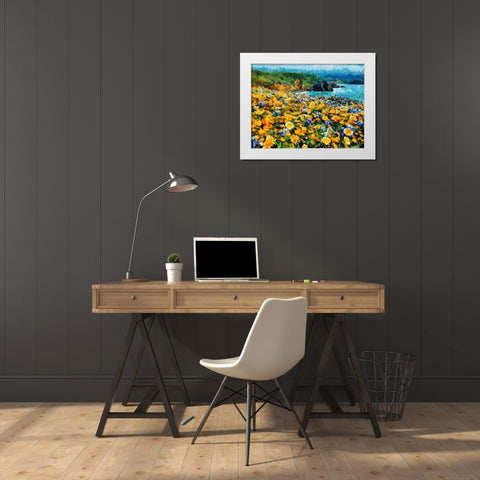 Yellow Meadow White Modern Wood Framed Art Print by Medeiros, Celito