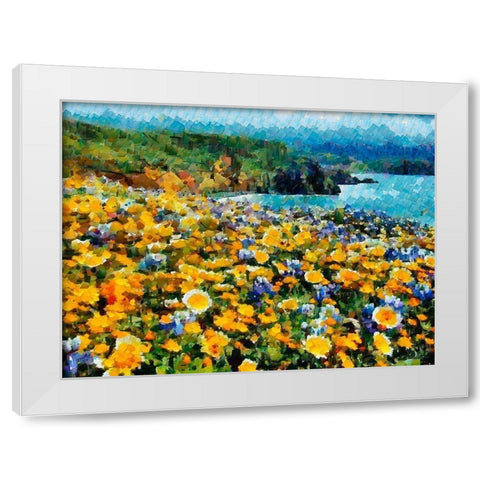 Yellow Meadow White Modern Wood Framed Art Print by Medeiros, Celito