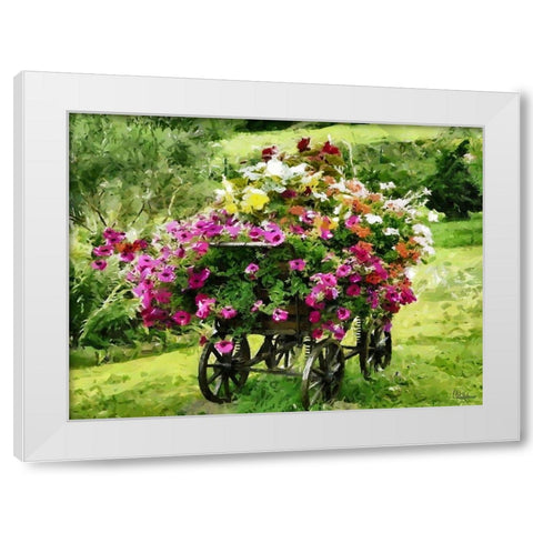 Carriage with Flowers White Modern Wood Framed Art Print by Medeiros, Celito