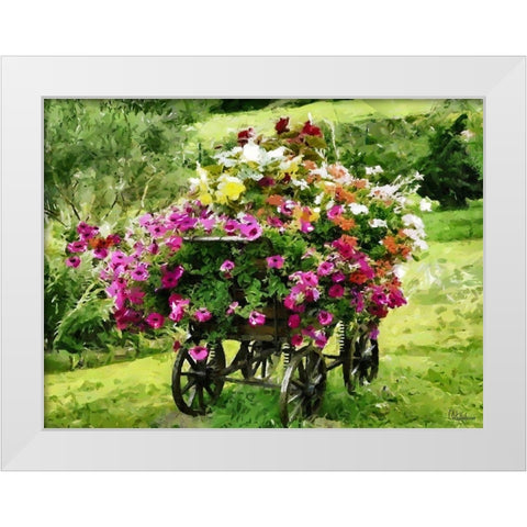 Carriage with Flowers White Modern Wood Framed Art Print by Medeiros, Celito
