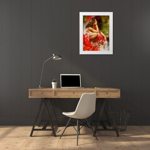 Dreaming Girl in Red White Modern Wood Framed Art Print by Medeiros, Celito