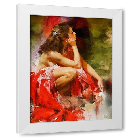 Dreaming Girl in Red White Modern Wood Framed Art Print by Medeiros, Celito
