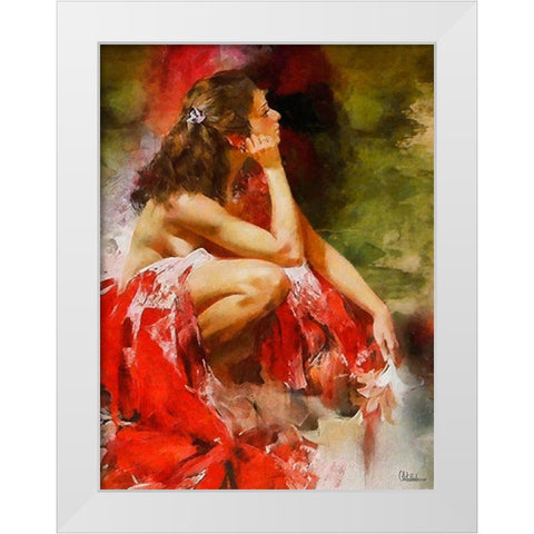 Dreaming Girl in Red White Modern Wood Framed Art Print by Medeiros, Celito