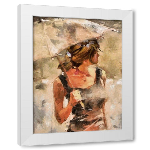 Lady with Umbrella White Modern Wood Framed Art Print by Medeiros, Celito