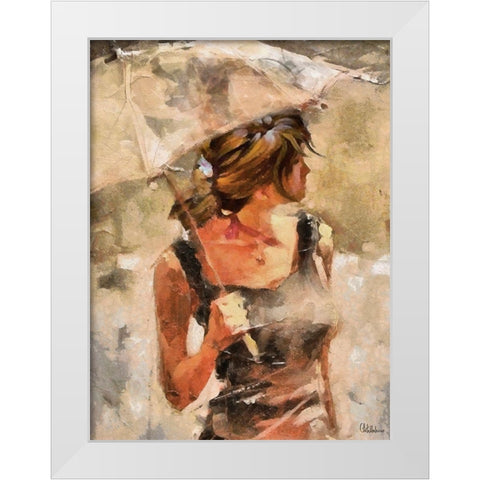 Lady with Umbrella White Modern Wood Framed Art Print by Medeiros, Celito