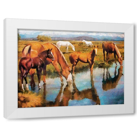 Drinking Horses White Modern Wood Framed Art Print by Medeiros, Celito
