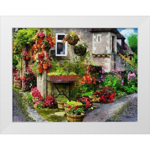 House with many Flowers White Modern Wood Framed Art Print by Medeiros, Celito