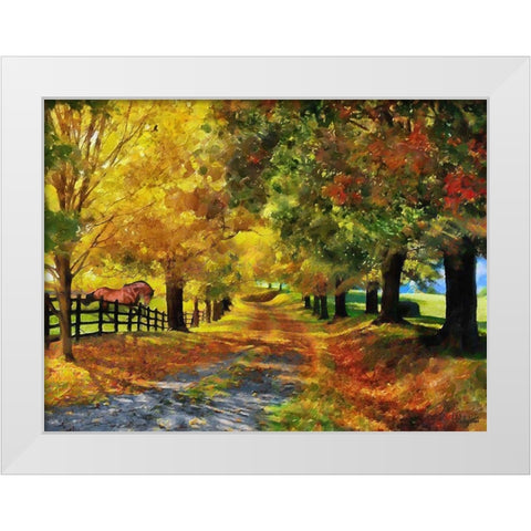Autumn way with Horse White Modern Wood Framed Art Print by Medeiros, Celito