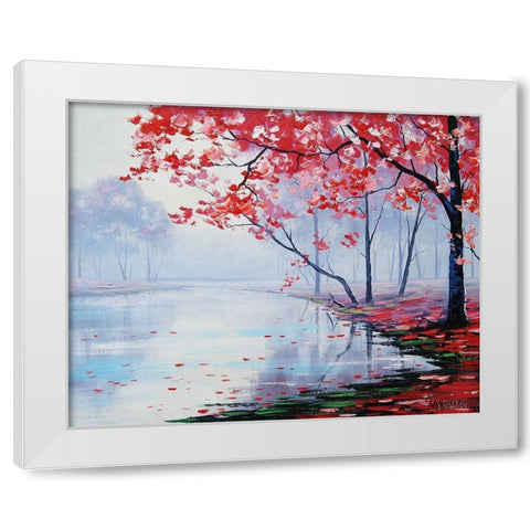 Lake Side Trees White Modern Wood Framed Art Print by Gercken, Graham