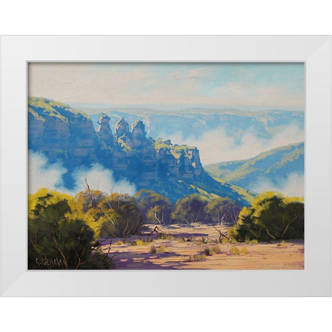 Three Sister Blue Mountains White Modern Wood Framed Art Print by Gercken, Graham