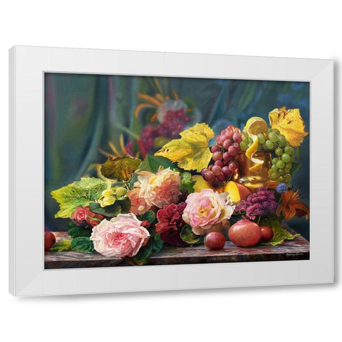 Roses and Grapes White Modern Wood Framed Art Print by Kopania, Zbigniew