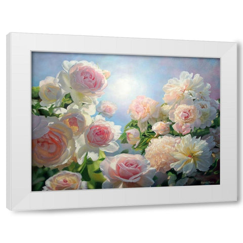 Meeting of Roses and Peonies White Modern Wood Framed Art Print by Kopania, Zbigniew