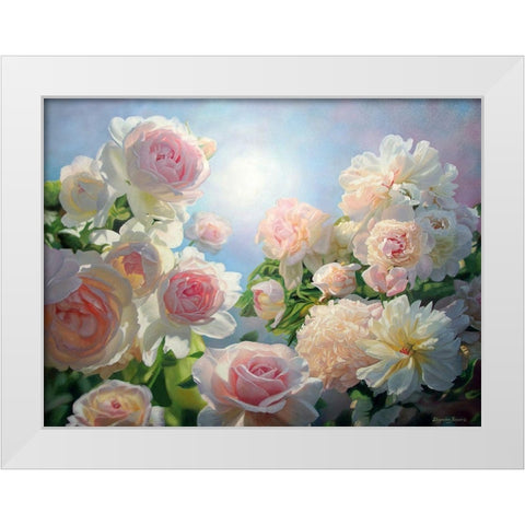 Meeting of Roses and Peonies White Modern Wood Framed Art Print by Kopania, Zbigniew