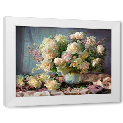 Baroque Peonies White Modern Wood Framed Art Print by Kopania, Zbigniew