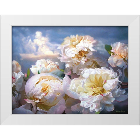 Luminous Peonies White Modern Wood Framed Art Print by Kopania, Zbigniew