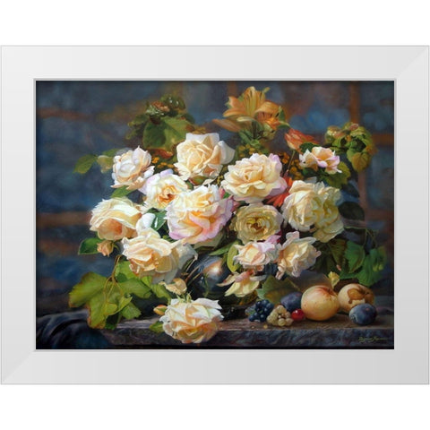 Tea Roses White Modern Wood Framed Art Print by Kopania, Zbigniew