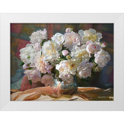 Peonies in Silver Pot II White Modern Wood Framed Art Print by Kopania, Zbigniew