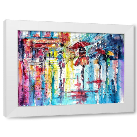 Rain and the Ciry at Fall White Modern Wood Framed Art Print by Kovacs, Anna Brigite