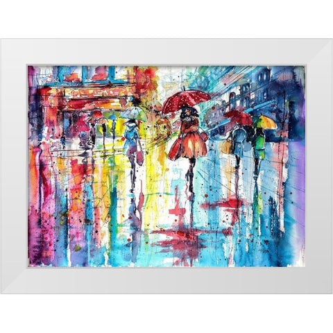 Rain and the Ciry at Fall White Modern Wood Framed Art Print by Kovacs, Anna Brigite