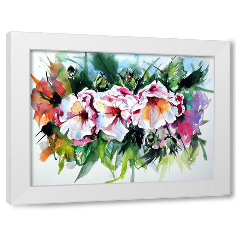 Flowers in the Garden White Modern Wood Framed Art Print by Kovacs, Anna Brigite