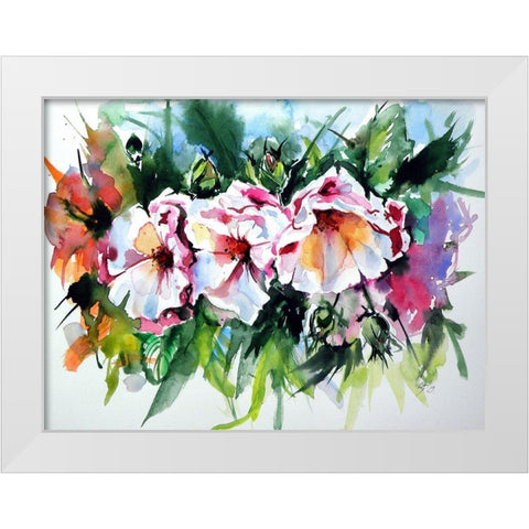 Flowers in the Garden White Modern Wood Framed Art Print by Kovacs, Anna Brigite