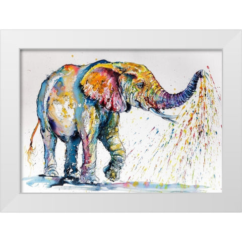 Elephant Shower White Modern Wood Framed Art Print by Kovacs, Anna Brigite