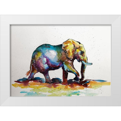 Elephant is walking White Modern Wood Framed Art Print by Kovacs, Anna Brigite