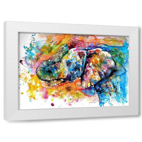 Colorful Elephant  White Modern Wood Framed Art Print by Kovacs, Anna Brigite