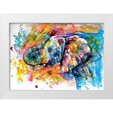 Colorful Elephant  White Modern Wood Framed Art Print by Kovacs, Anna Brigite