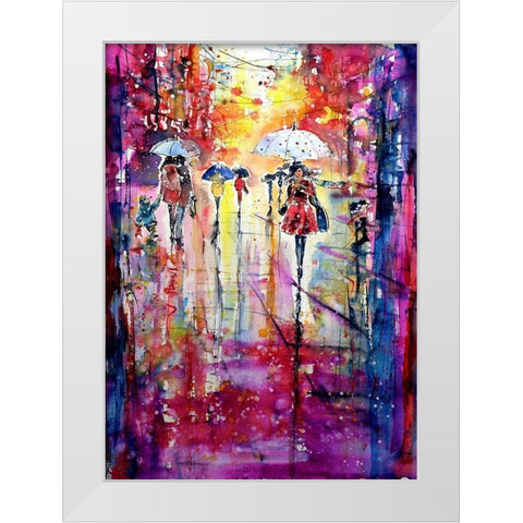 Phoning in the Rain White Modern Wood Framed Art Print by Kovacs, Anna Brigite
