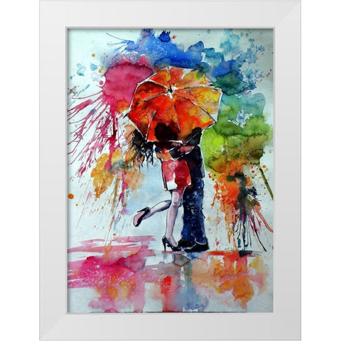 Kiss in the Rain White Modern Wood Framed Art Print by Kovacs, Anna Brigite