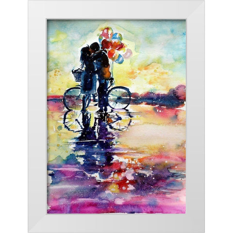 Romance Meeting White Modern Wood Framed Art Print by Kovacs, Anna Brigite