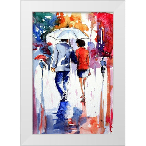 Walk in the Rain I White Modern Wood Framed Art Print by Kovacs, Anna Brigite