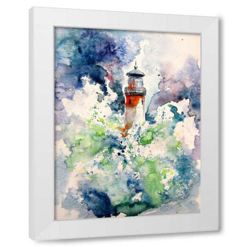 Lighthouse at Storm White Modern Wood Framed Art Print by Kovacs, Anna Brigite