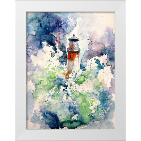 Lighthouse at Storm White Modern Wood Framed Art Print by Kovacs, Anna Brigite