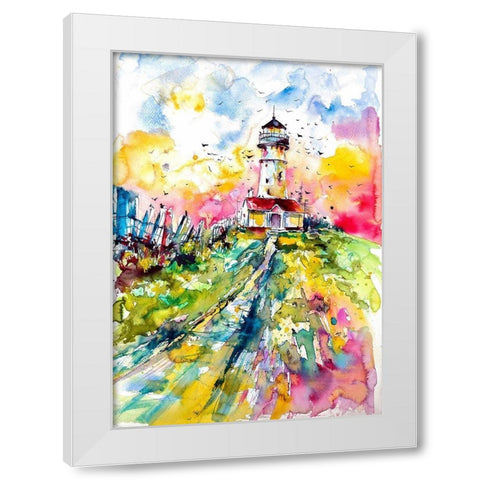 Lighthouse with Birds White Modern Wood Framed Art Print by Kovacs, Anna Brigite