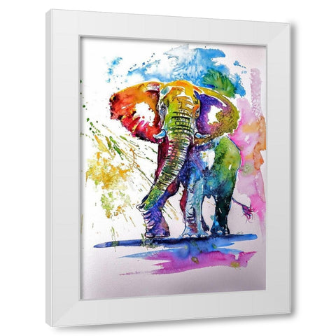 Colorful Elephant White Modern Wood Framed Art Print by Kovacs, Anna Brigite