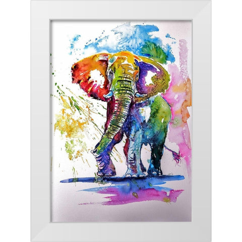 Colorful Elephant White Modern Wood Framed Art Print by Kovacs, Anna Brigite