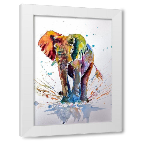 Cute Colorful Elephant White Modern Wood Framed Art Print by Kovacs, Anna Brigite