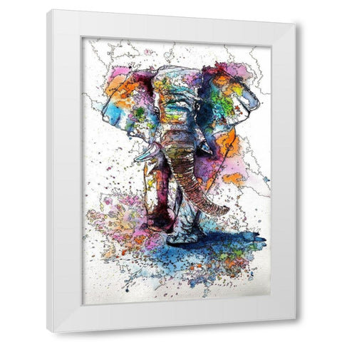 Walking Elephant White Modern Wood Framed Art Print by Kovacs, Anna Brigite