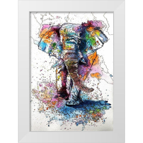 Walking Elephant White Modern Wood Framed Art Print by Kovacs, Anna Brigite