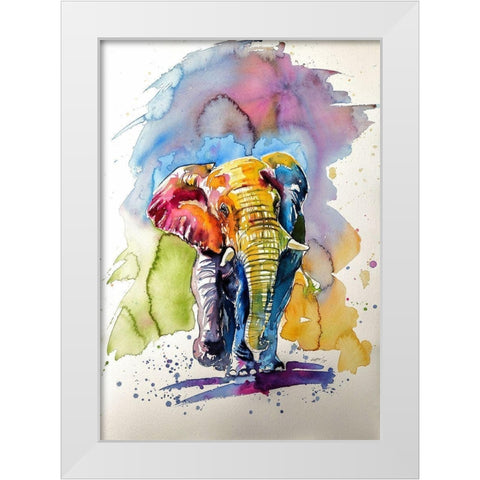 Happy Elephant White Modern Wood Framed Art Print by Kovacs, Anna Brigite