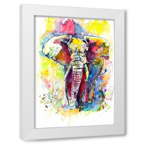 Elephant in the Front White Modern Wood Framed Art Print by Kovacs, Anna Brigite