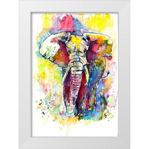 Elephant in the Front White Modern Wood Framed Art Print by Kovacs, Anna Brigite