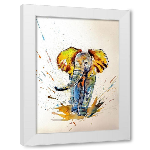 Elephant in Yellow White Modern Wood Framed Art Print by Kovacs, Anna Brigite