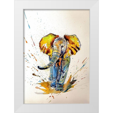Elephant in Yellow White Modern Wood Framed Art Print by Kovacs, Anna Brigite