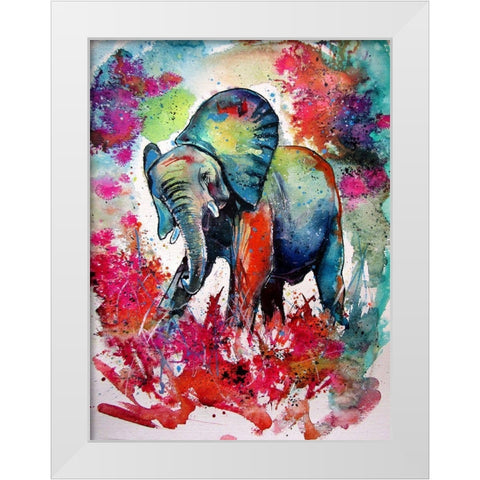 Happy Elephant II White Modern Wood Framed Art Print by Kovacs, Anna Brigite